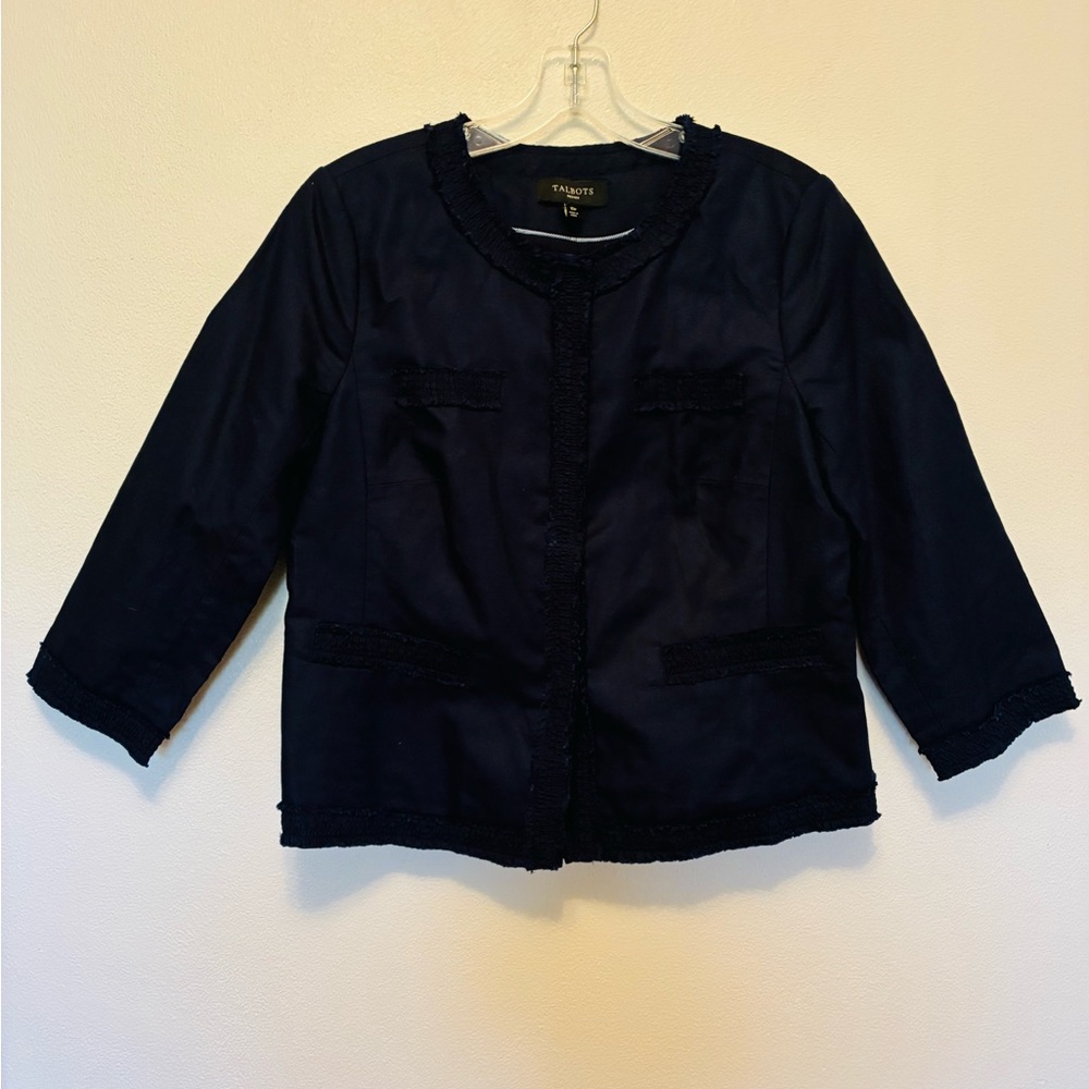 Talbots Navy Blazer with Fringe Trim NWT